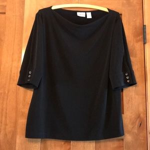 Chico’s drape neck elbow sleeve Black top.